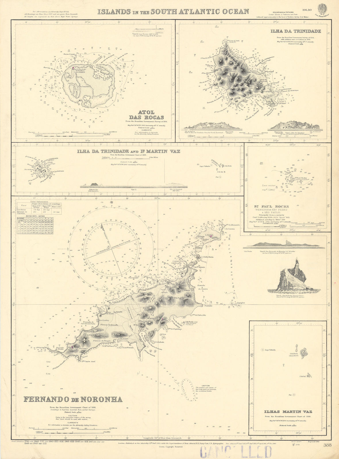 Brazil South Atlantic Islands Fernando Noronha ADMIRALTY chart 1913 (1949) map